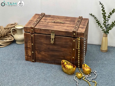 Rương gỗ viền nẹp đinh tán giả cổ BIGSIZE 60cm [Tặng ổ khóa] RUONG-GO-06